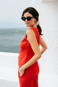 Top à noeuds en coton bio | rouge "fiery red elise top"