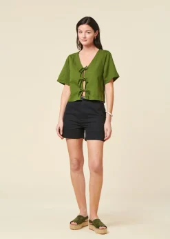 Top à noeuds en coton bio | vert "beau top - pine green"