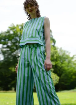 Top à rayures en coton bio | bleu/vert "sunshine retreat top - blue"