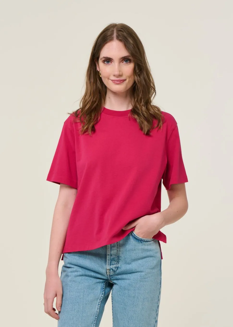 T-shirt boxy en coton bio | fuchsia