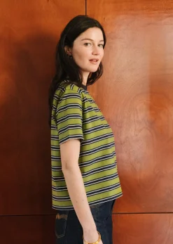 T-shirt boxy en coton bio | rayé vert
