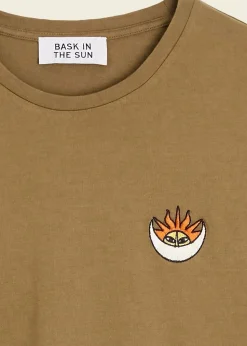 T-shirt brodé en coton bio | vert "olive sunny moon tee - olive"