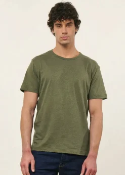 T-shirt classique en coton lin upcyclé | vert kaki