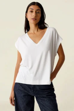 T-shirt col v en tencel | blanc 