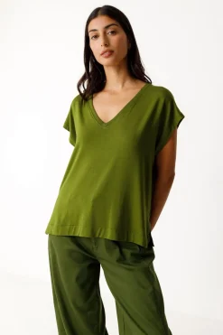 T-shirt col v en tencel | vert 