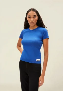 T-shirt côtelé en coton bio | bleu 