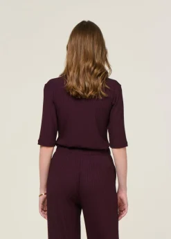 T-shirt côtelé en tencel | aubergine "nina - cherry lacquer"