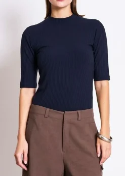 T-shirt côtelé en tencel | bleu "nina nightfall"