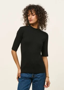 T-shirt côtelé en tencel | noir "nina black"