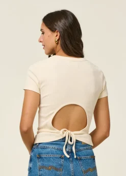 T-shirt dos ajouré en coton bio | beige "pannacota rio top"