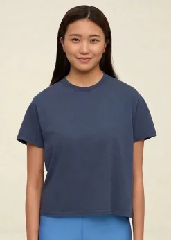 T-shirt en coton bio | bleu "organic boxy crop tee - petrol blue"