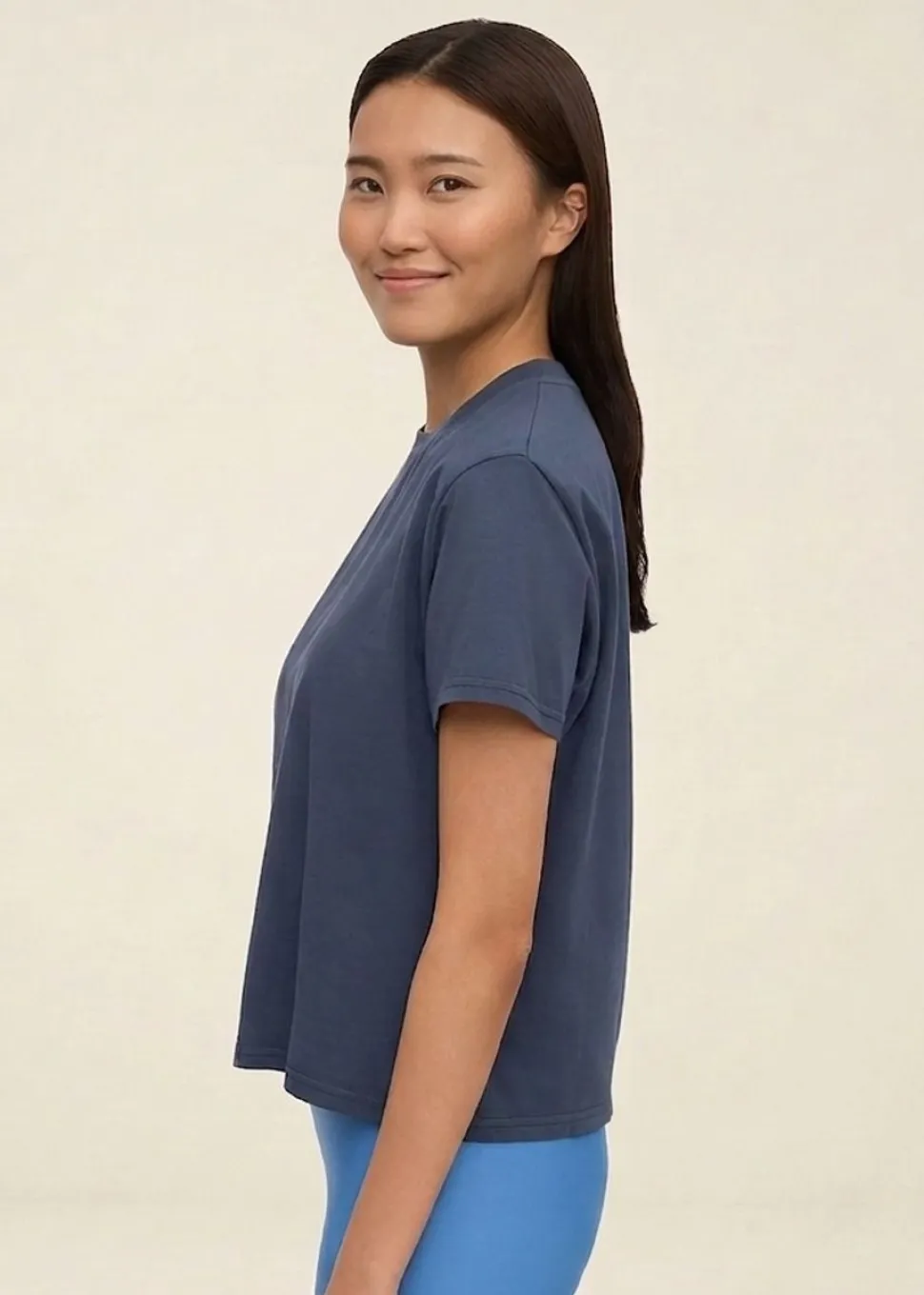 T-shirt en coton bio | bleu "organic boxy crop tee - petrol blue"