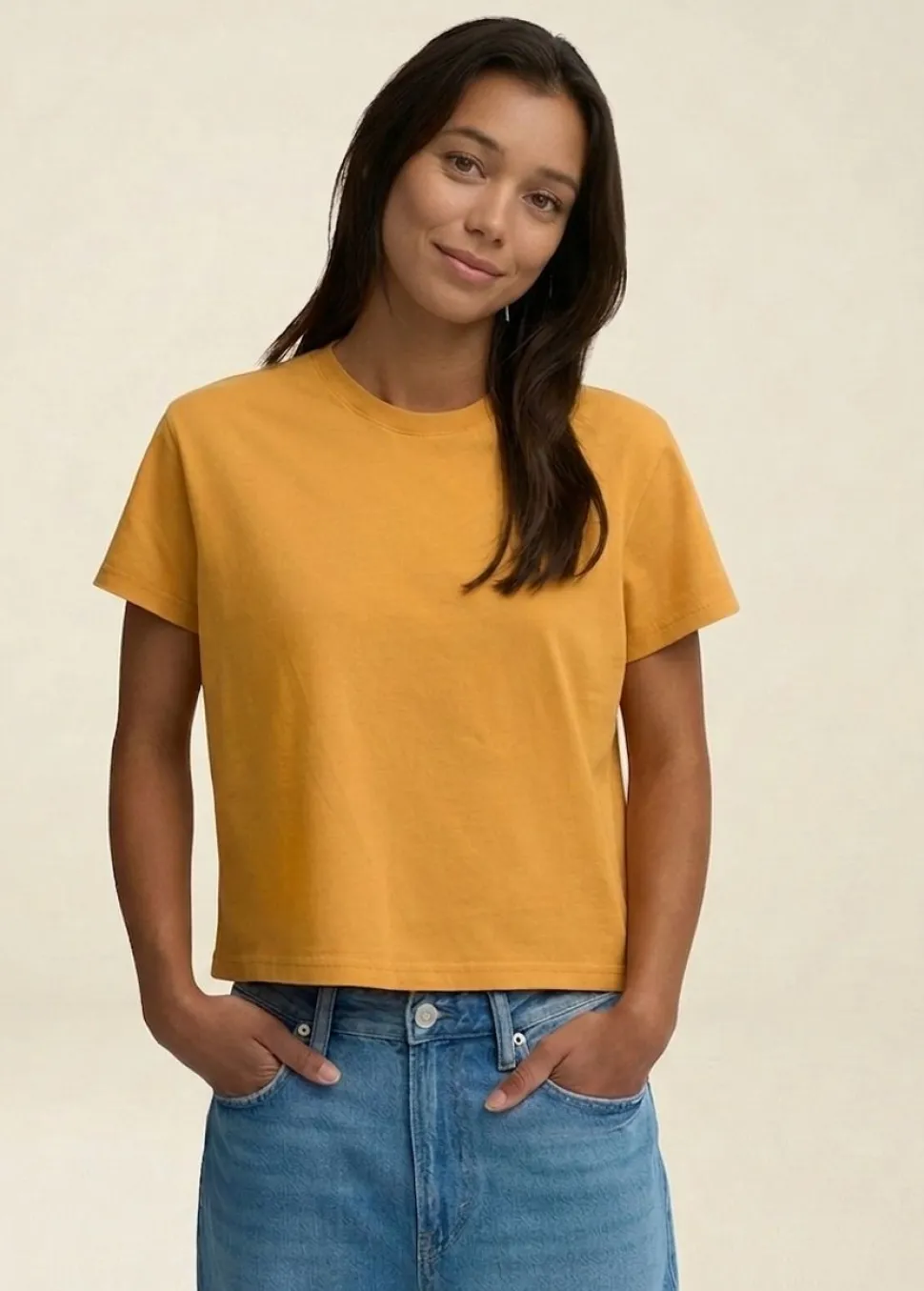 T-shirt en coton bio | jaune "organic boxy crop tee - burned yellow"