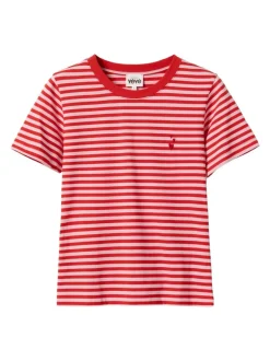 T-shirt en coton bio | rayé rose rouge "endless horizon t-shirt - red"