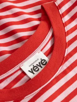 T-shirt en coton bio | rayé rose rouge 