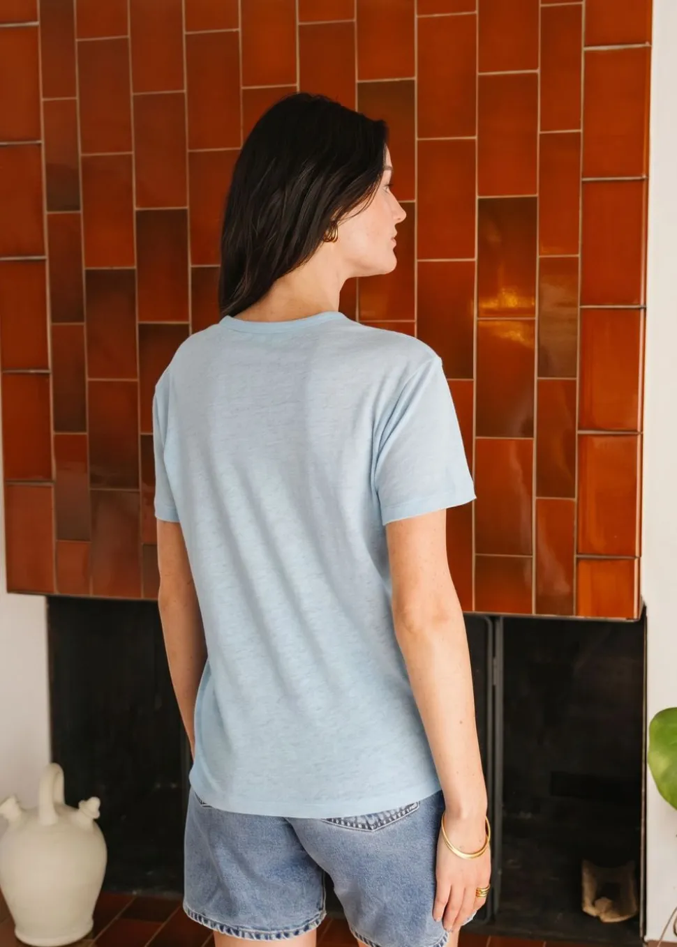 T-shirt lin upcyclé | bleu ciel