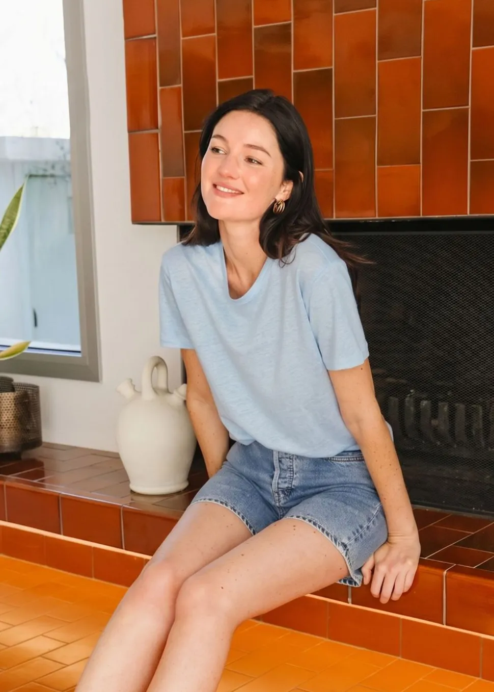 T-shirt lin upcyclé | bleu ciel
