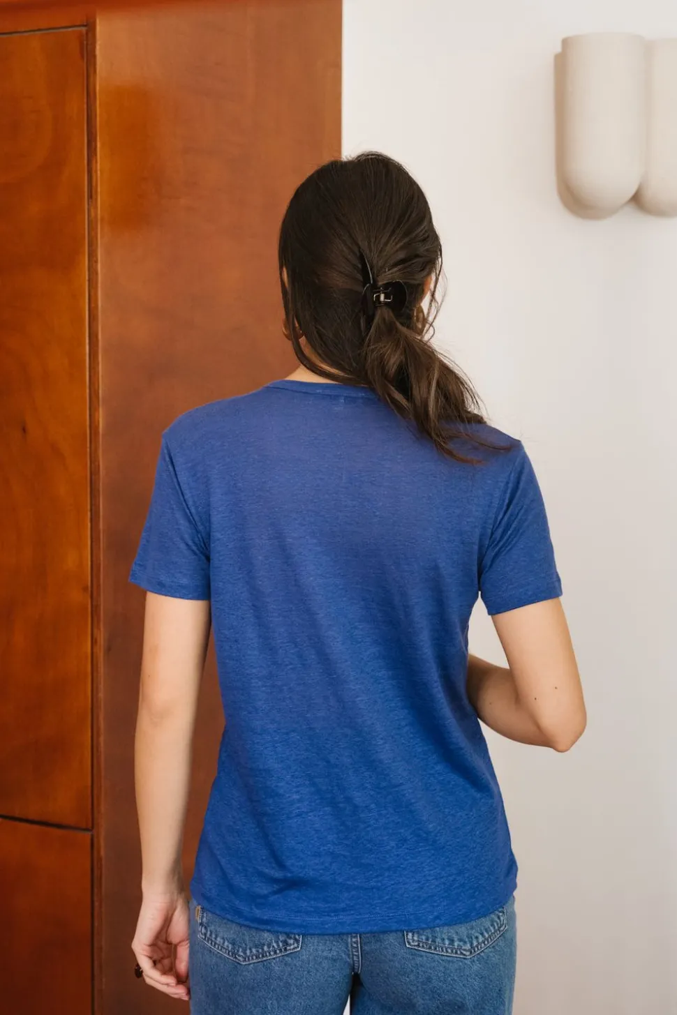 T-shirt lin upcyclé | bleu cobalt