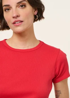 T-shirt manches courtes côtelé en coton bio | rouge
