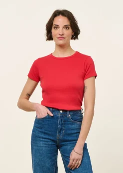 T-shirt manches courtes côtelé en coton bio | rouge