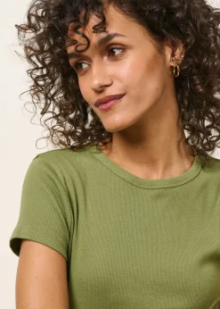 T-shirt manches courtes côtelé en coton bio | vert