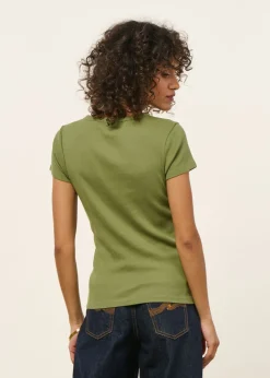 T-shirt manches courtes côtelé en coton bio | vert