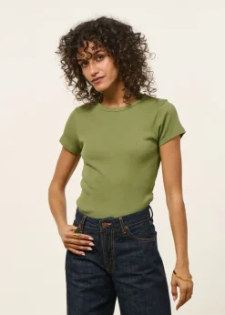 T-shirt manches courtes côtelé en coton bio | vert