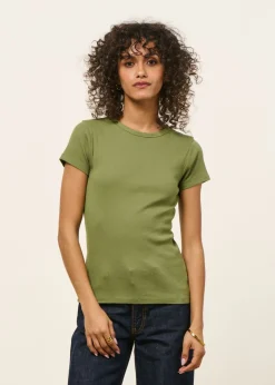T-shirt manches courtes côtelé en coton bio | vert