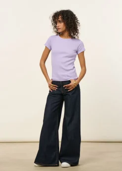 T-shirt manches courtes côtelé en coton bio | lilas