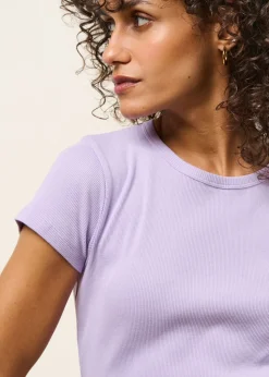 T-shirt manches courtes côtelé en coton bio | lilas