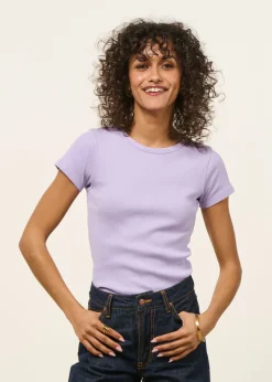 T-shirt manches courtes côtelé en coton bio | lilas