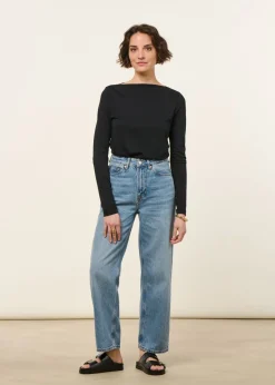 T-shirt manches longues col bateau en tencel | noir "boat neck longsleeve - black"