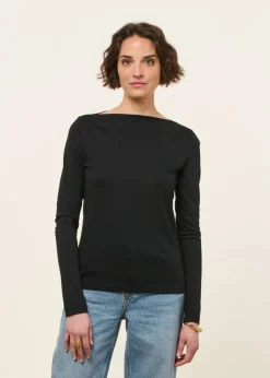 T-shirt manches longues col bateau en tencel | noir "boat neck longsleeve - black"