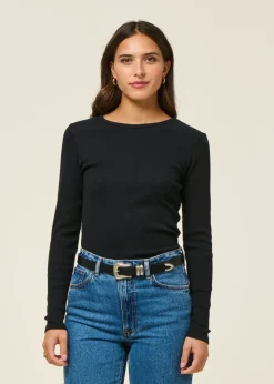 T-shirt manches longues côtelé en coton bio | noir