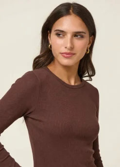 T-shirt manches longues côtelé en coton bio | chocolat