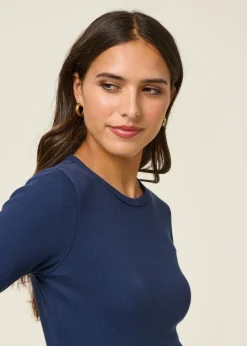 T-shirt manches longues côtelé en coton bio | bleu marine