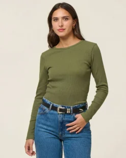 T-shirt manches longues côtelé en coton bio | vert kaki