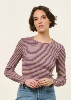 T-shirt manches longues côtelé upcyclé | violet