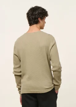 T-shirt manches longues en coton bio piqué | vert clair "henley waffle t-shirt - desert"