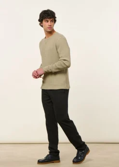 T-shirt manches longues en coton bio piqué | vert clair "henley waffle t-shirt - desert"