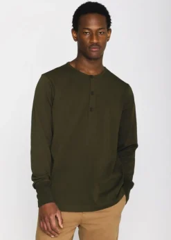 T-shirt manches longues en coton bio | kaki "bo long sleeve henley forrest night"