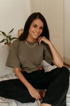 T-shirt oversize olive en coton bio - women oversized t-shirt dusty olive