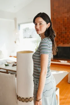 T-shirt rayé en pointelle côtelée upcyclée | multicolore