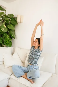 T-shirt rayé en pointelle côtelée upcyclée | multicolore