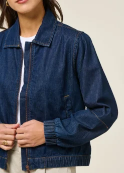 Veste denim brodé en coton bio | bleu "jacket sunna denim dark blue"
