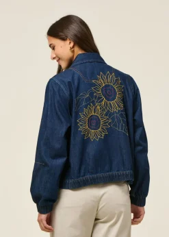 Veste denim brodé en coton bio | bleu 