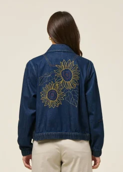 Veste denim brodé en coton bio | bleu 