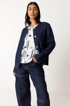 Veste denim en coton bio | bleu foncé "aiku"