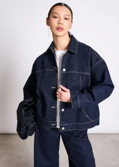 Veste denim en coton bio | brut à surpiqûres 