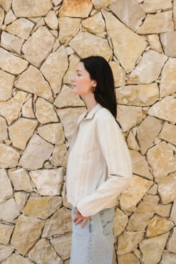 Veste en coton bio | ecru "raw dappled stripes ceci jacket - ecru"